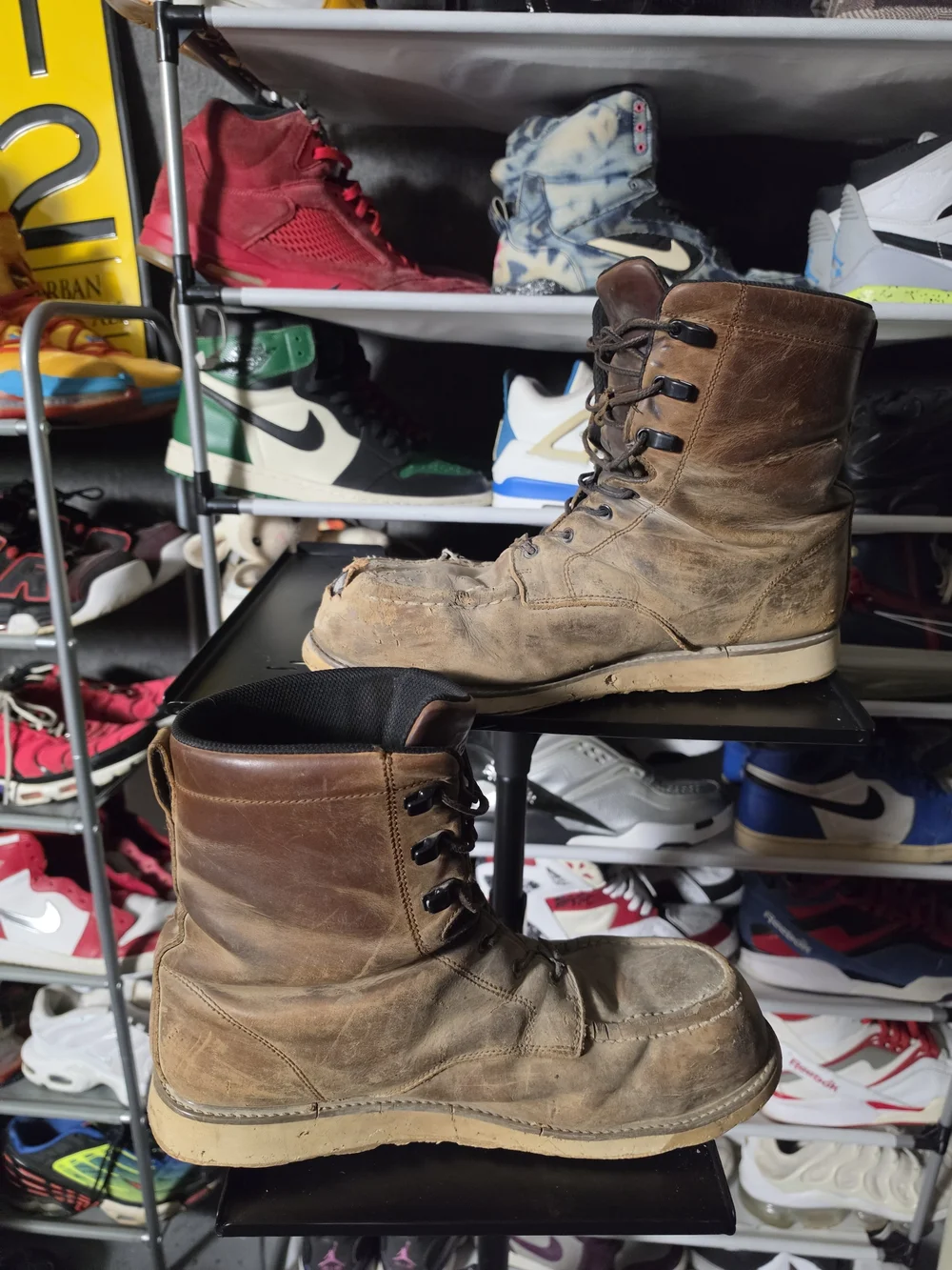 🔥 Men's Brunt Contractor Worn! Men 13 Brown Leather Work Boots Classic Lace-Up